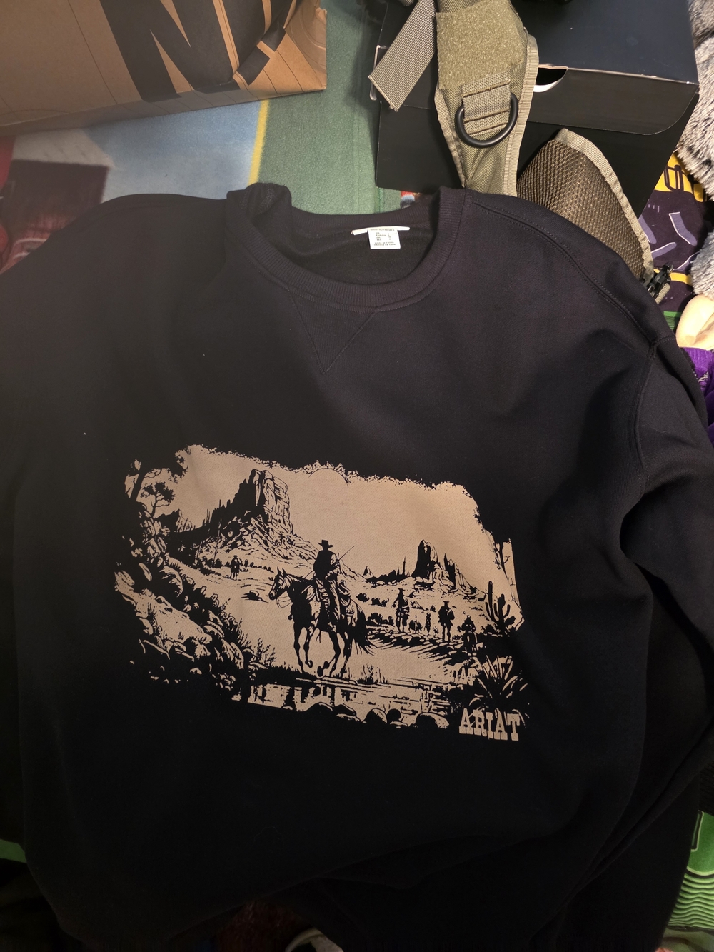 Ariat Black Crewneck Sweater with Tan Western Graphic